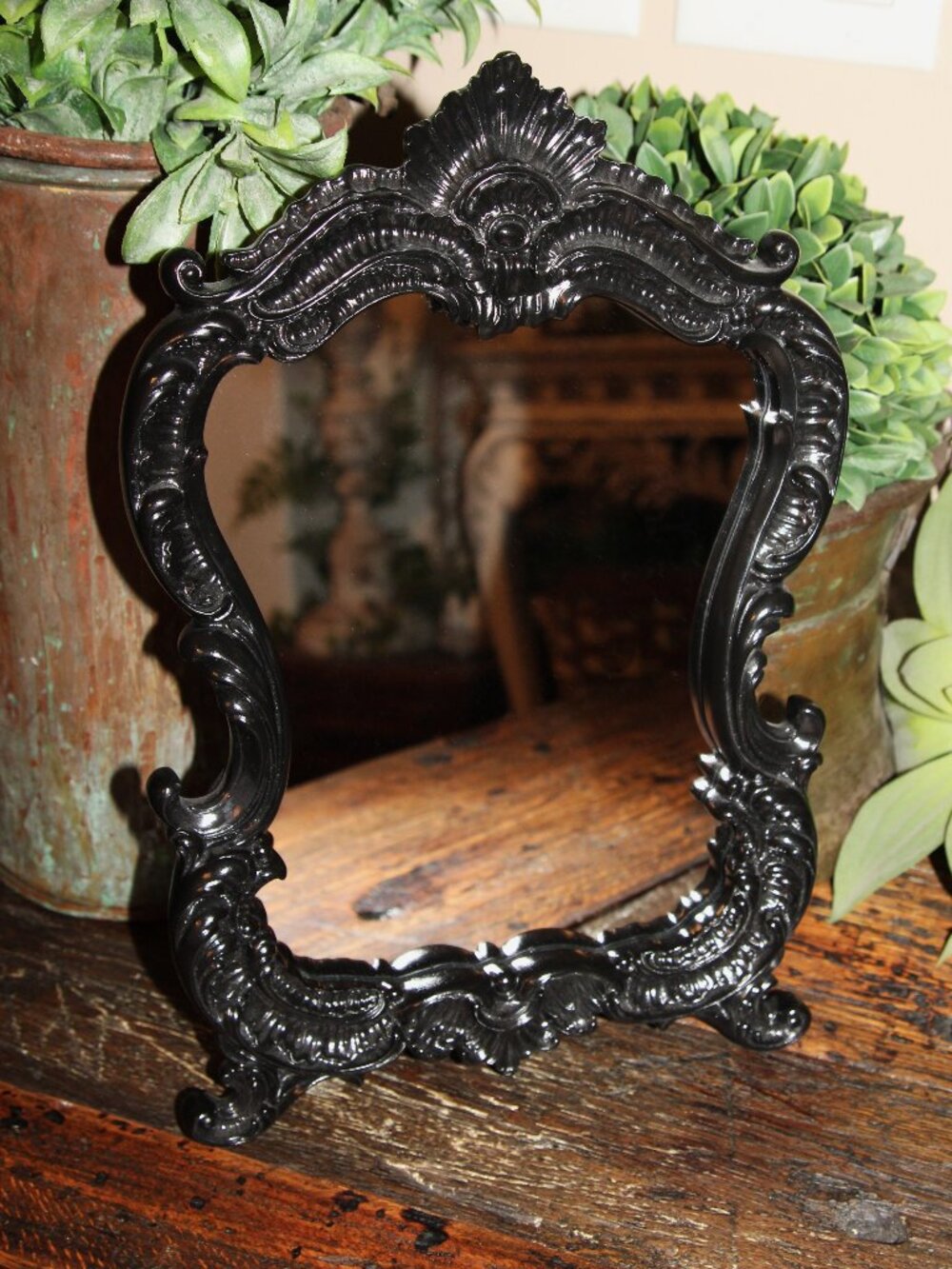 Ornate Black Gothic Victorian Table Top or Wall Decor Mirror